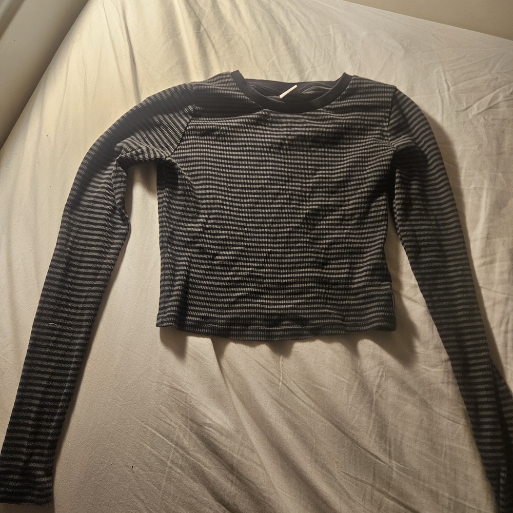 Striped Black and Gray Women's Crop Top